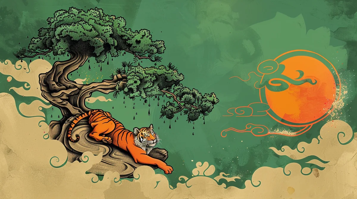 Tiger resting on a bonsai tree — Bonsai Law